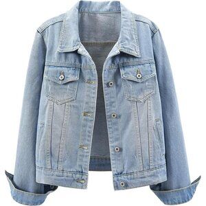 Women's Jean Jacket Distressed Ripped Denim Jacket Coat with Pockets Sky Blue